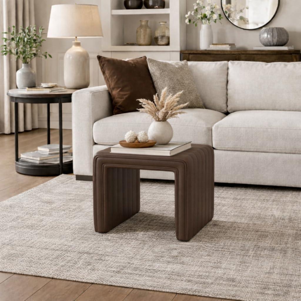 imageHomePop Modern Channel Tufted Faux Leather OttomanHomepop Home DcorOttoman for Living Room amp Bedroom Black Faux LeatherBrown Faux Leather
