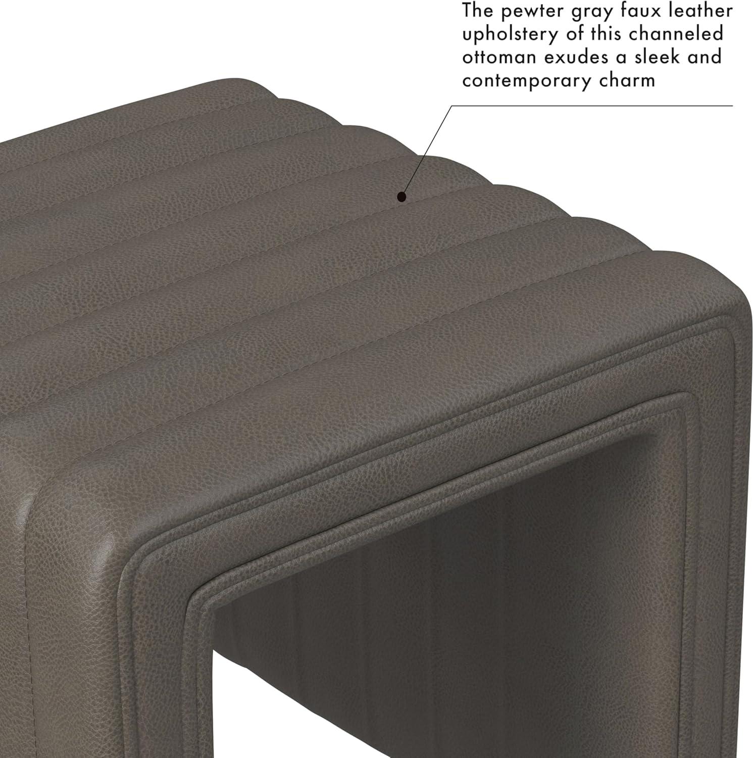imageHomePop Modern Channel Tufted Faux Leather OttomanHomepop Home DcorOttoman for Living Room amp Bedroom Black Faux LeatherEwter Gray Faux Leather