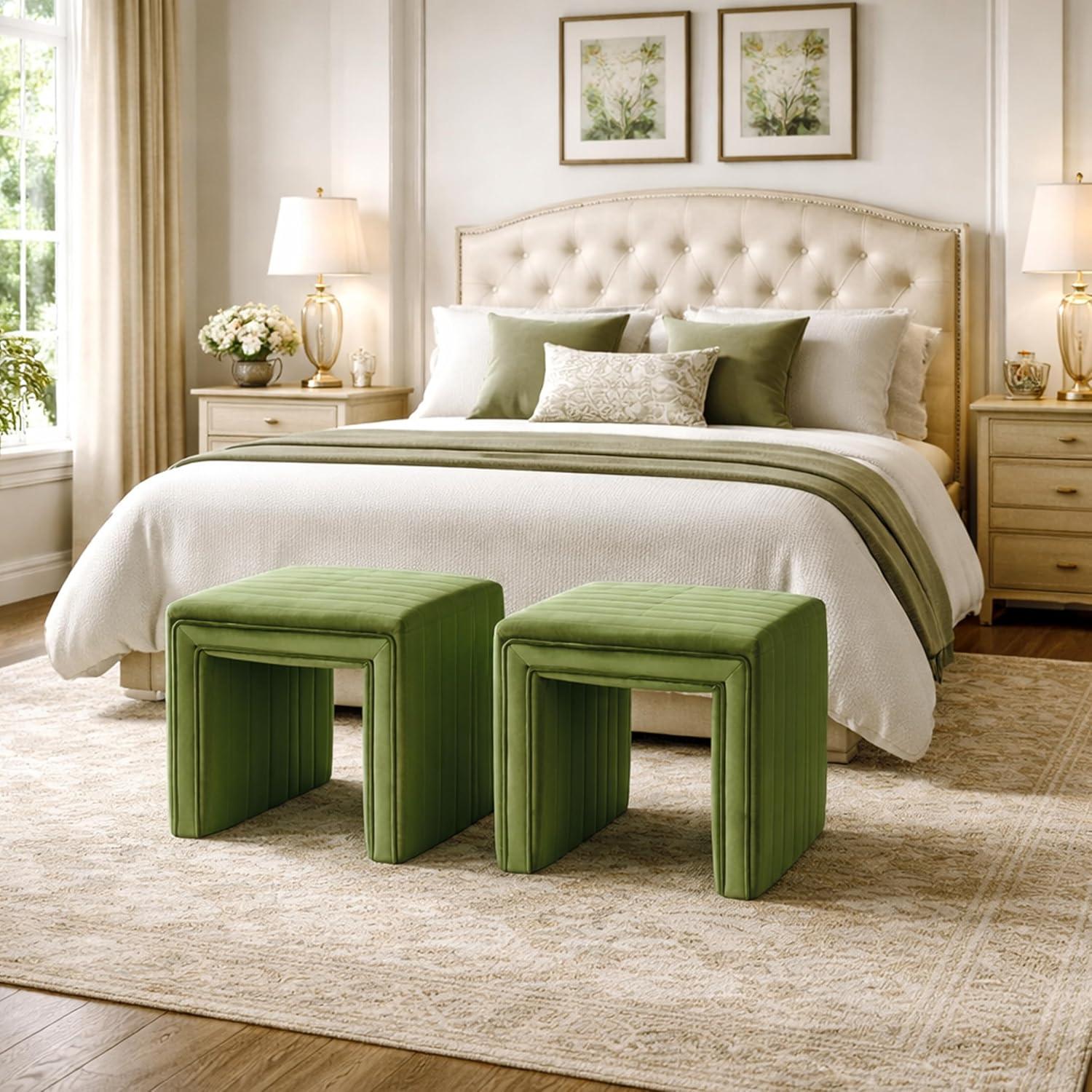 imageHomePop Modern Channel Tufted Faux Leather OttomanHomepop Home DcorOttoman for Living Room amp Bedroom Black Faux LeatherGreen