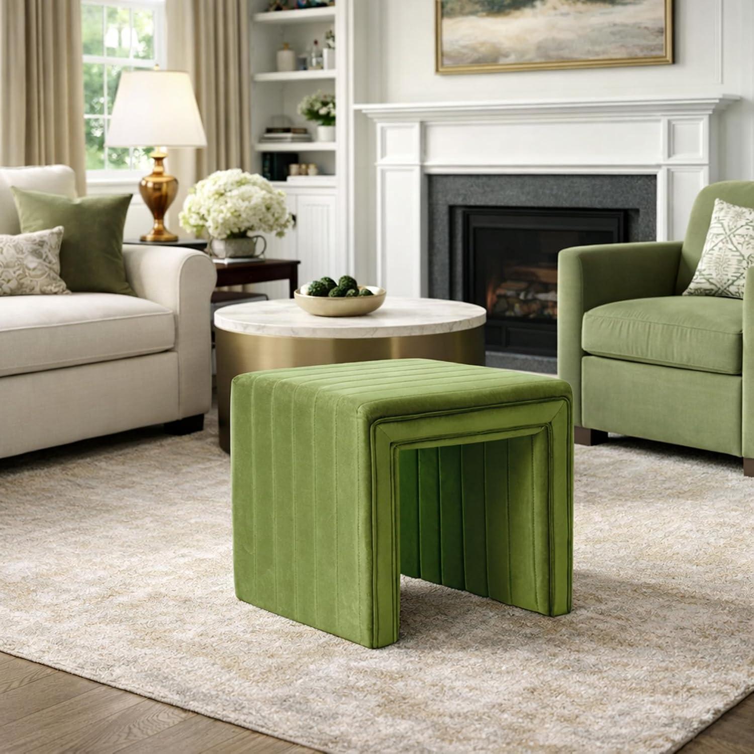 imageHomePop Modern Channel Tufted Faux Leather OttomanHomepop Home DcorOttoman for Living Room amp Bedroom Black Faux LeatherGreen