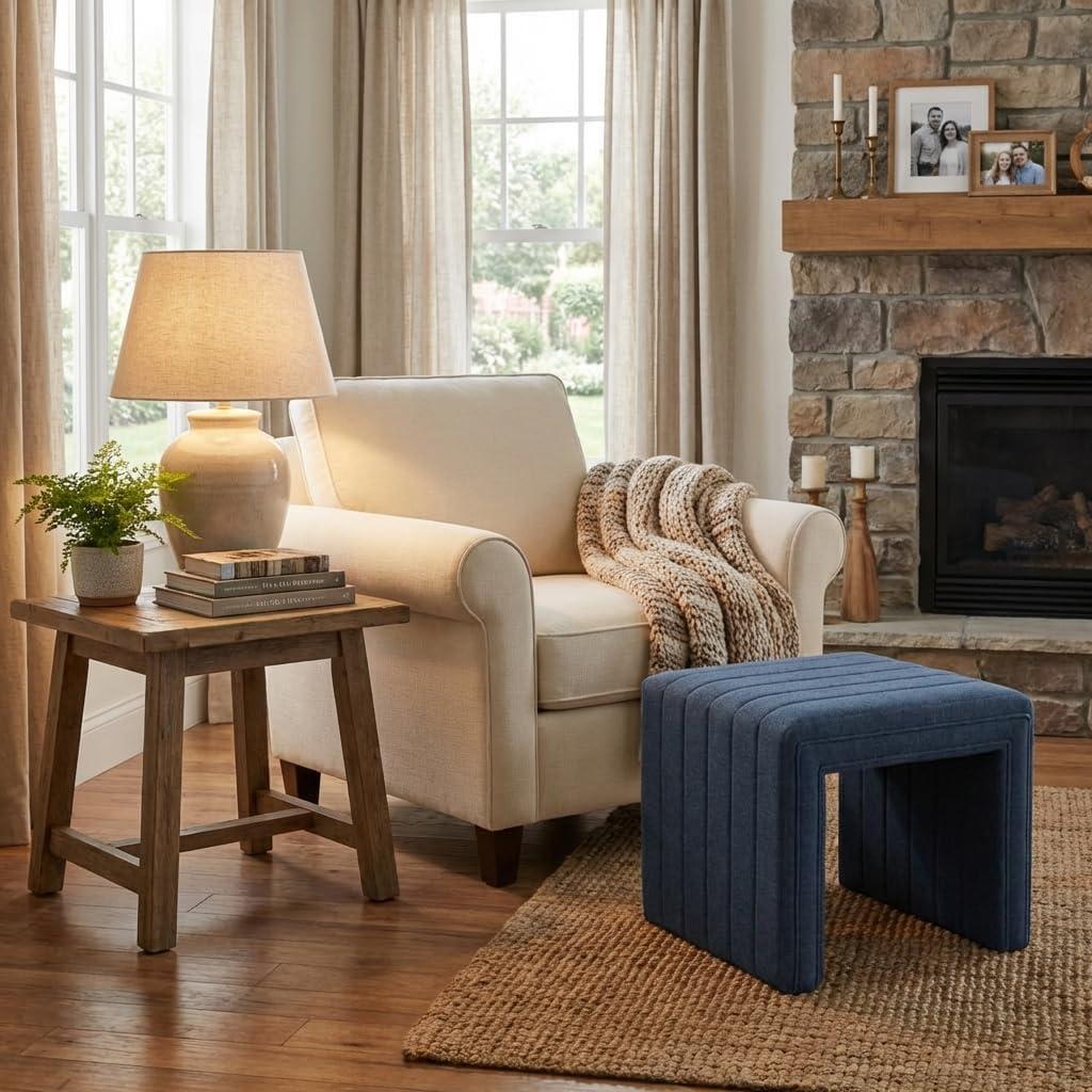 imageHomePop Modern Channel Tufted Velvet OttomanHomepop Home DcorOttoman for Living Room amp Bedroom GreenBlue Woven