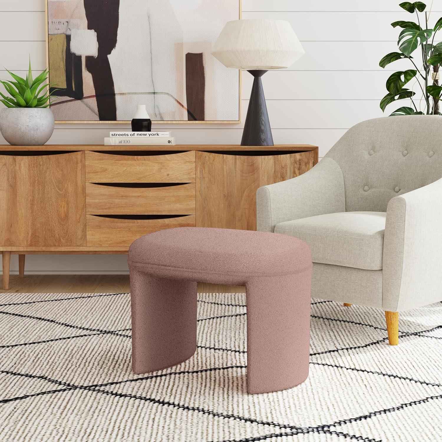 imageHomePop Modern Channel Tufted Velvet OttomanHomepop Home DcorOttoman for Living Room amp Bedroom GreenBoucle Pink