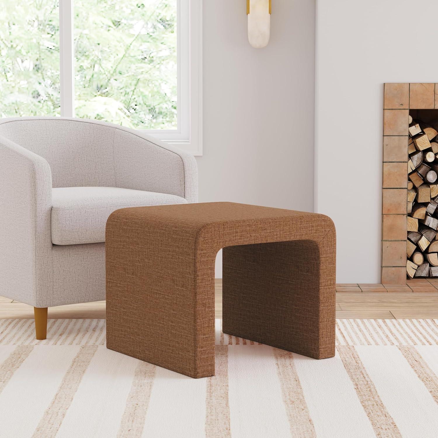 imageHomePop Modern Channel Tufted Velvet OttomanHomepop Home DcorOttoman for Living Room amp Bedroom GreenOrange Rust