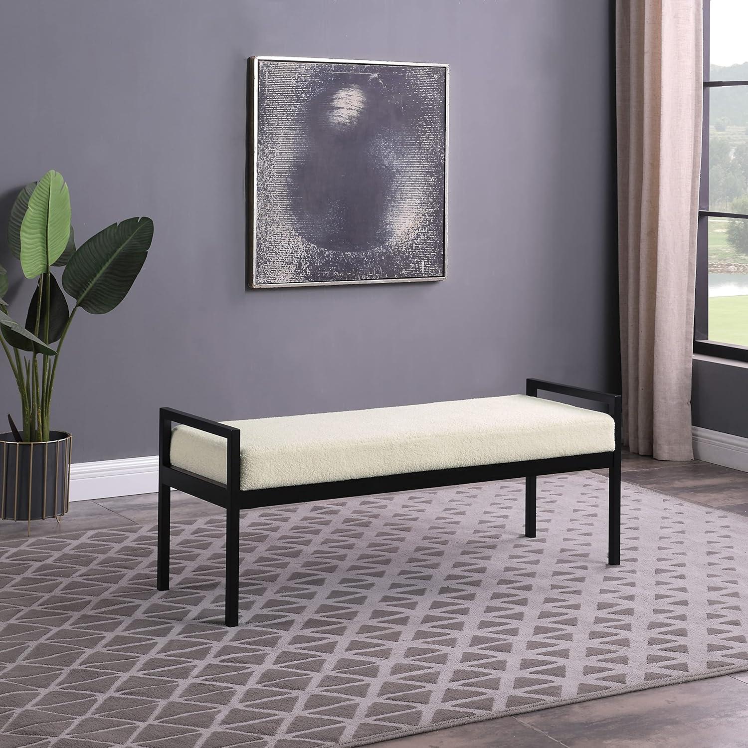 imageHomePop Modern Metal BenchBench for Living Room amp Bedroom Decorative Home Furniture Brown BoucleCream Sherpa