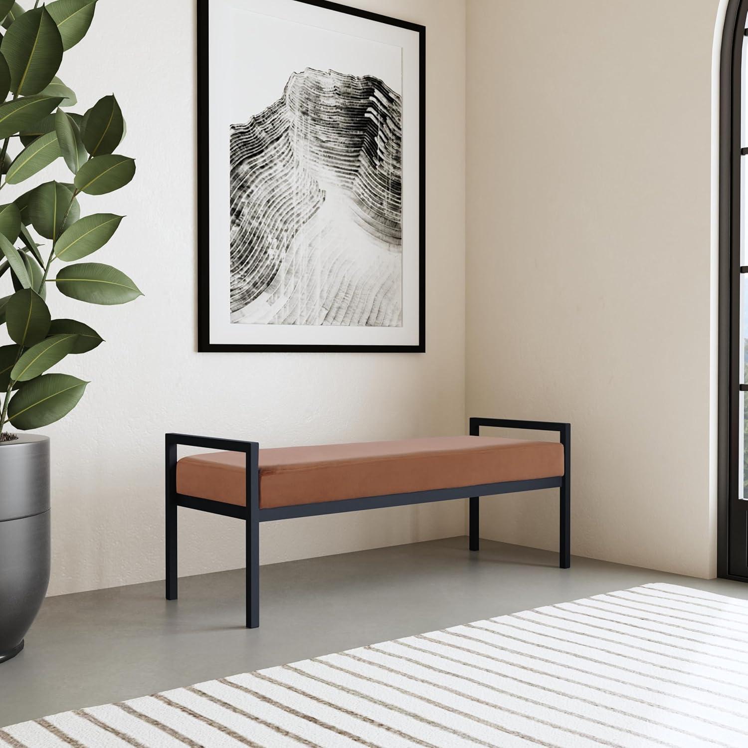 imageHomePop Modern Metal BenchBench for Living Room amp Bedroom Decorative Home Furniture Brown BoucleSpice Velvet
