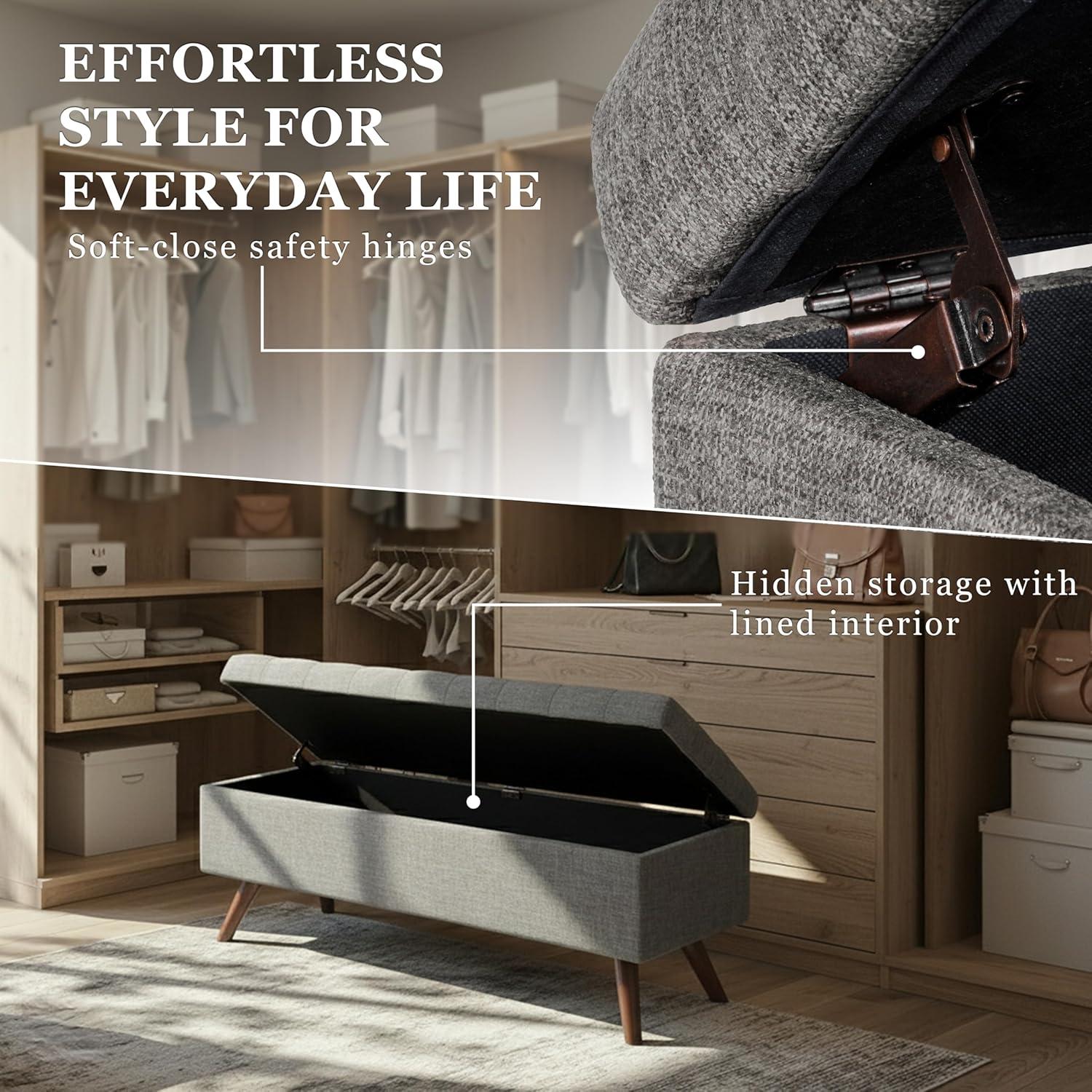 imageHomePop Modern Storage Bench Blue LargeMedium Gray