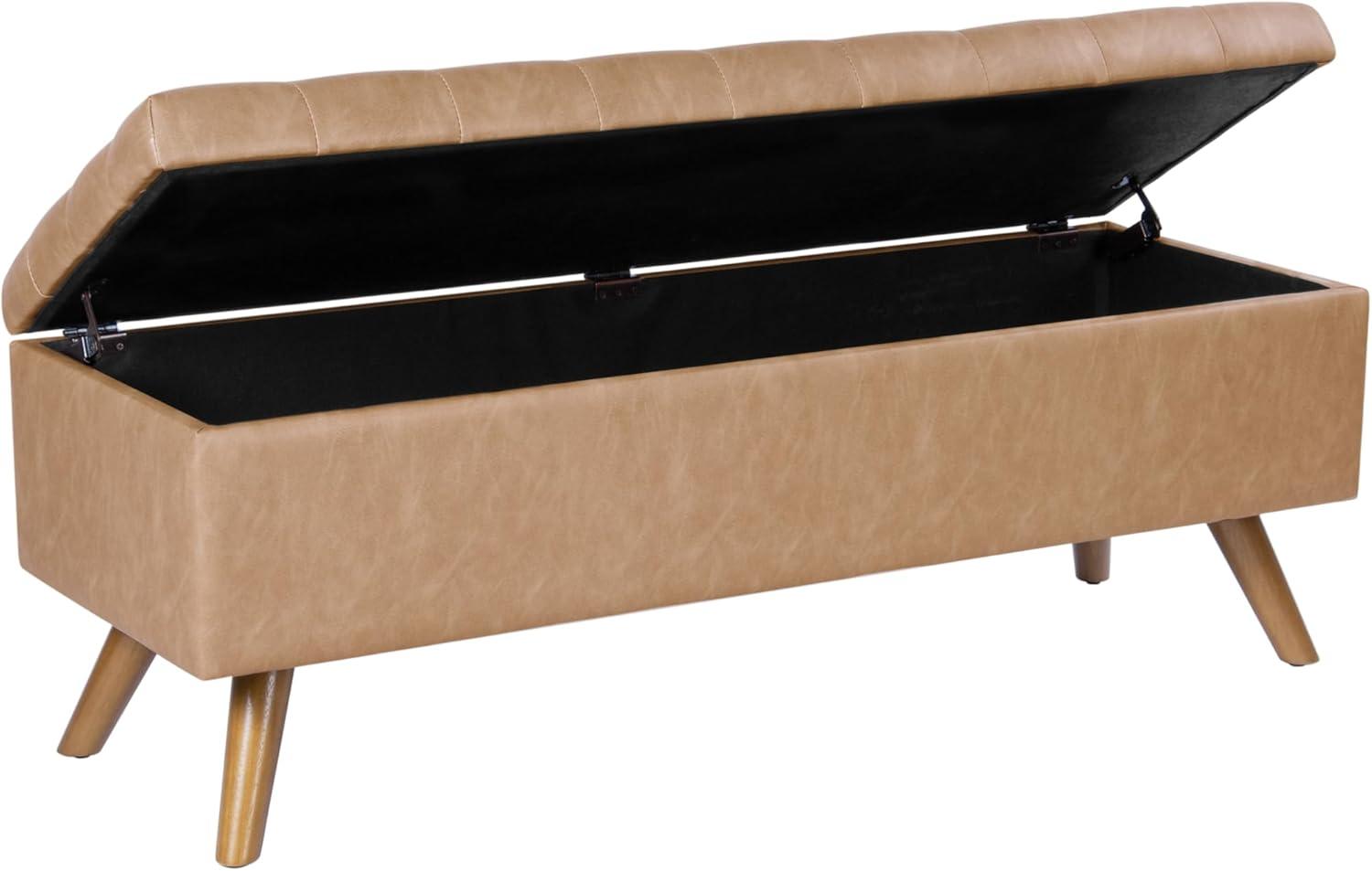 imageHomePop Modern Storage Bench Blue LargeSand Faux Leather