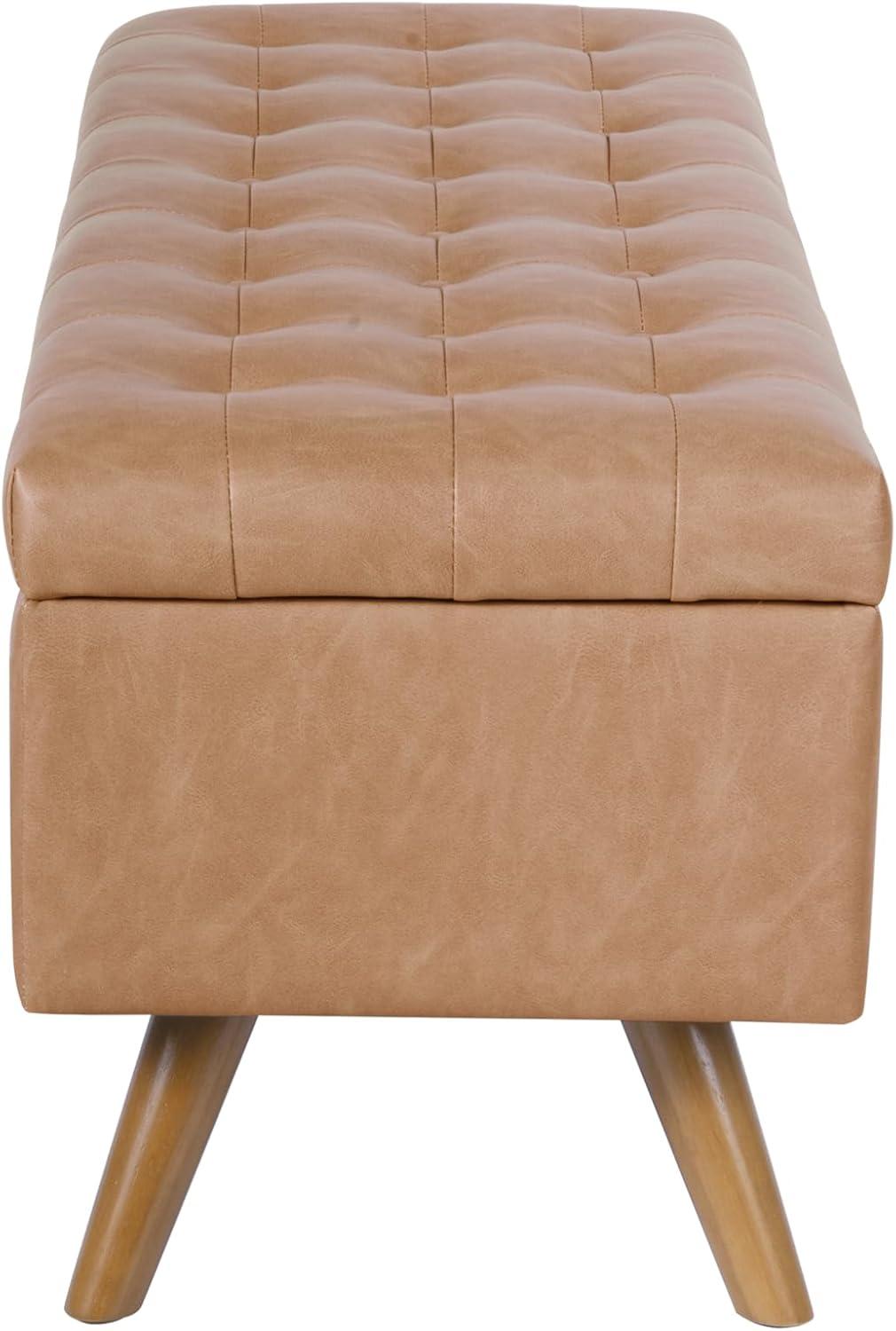 imageHomePop Modern Storage Bench Blue LargeSand Faux Leather