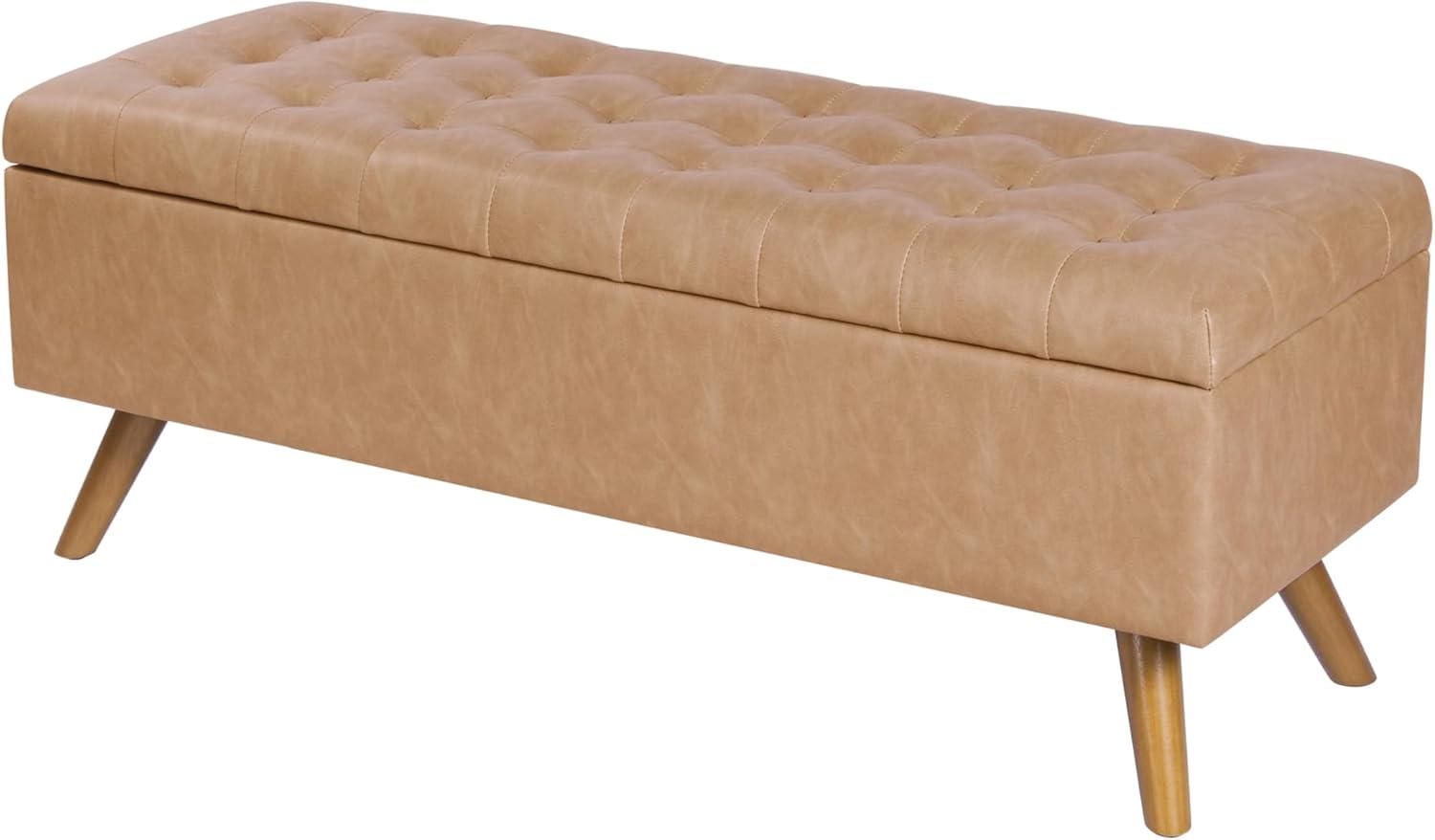 imageHomePop Modern Storage Bench Blue LargeSand Faux Leather