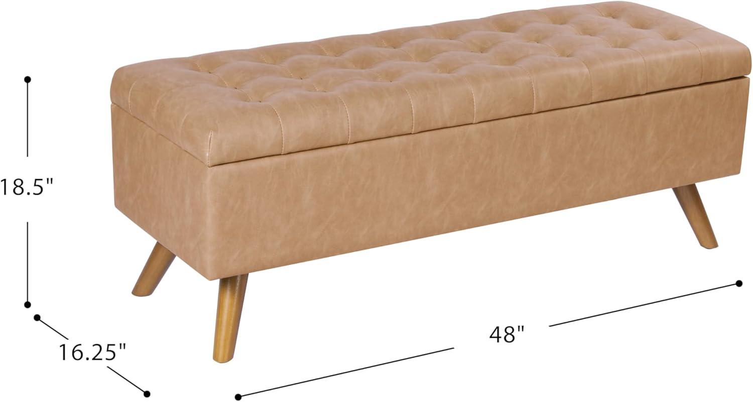 imageHomePop Modern Storage Bench Blue LargeSand Faux Leather