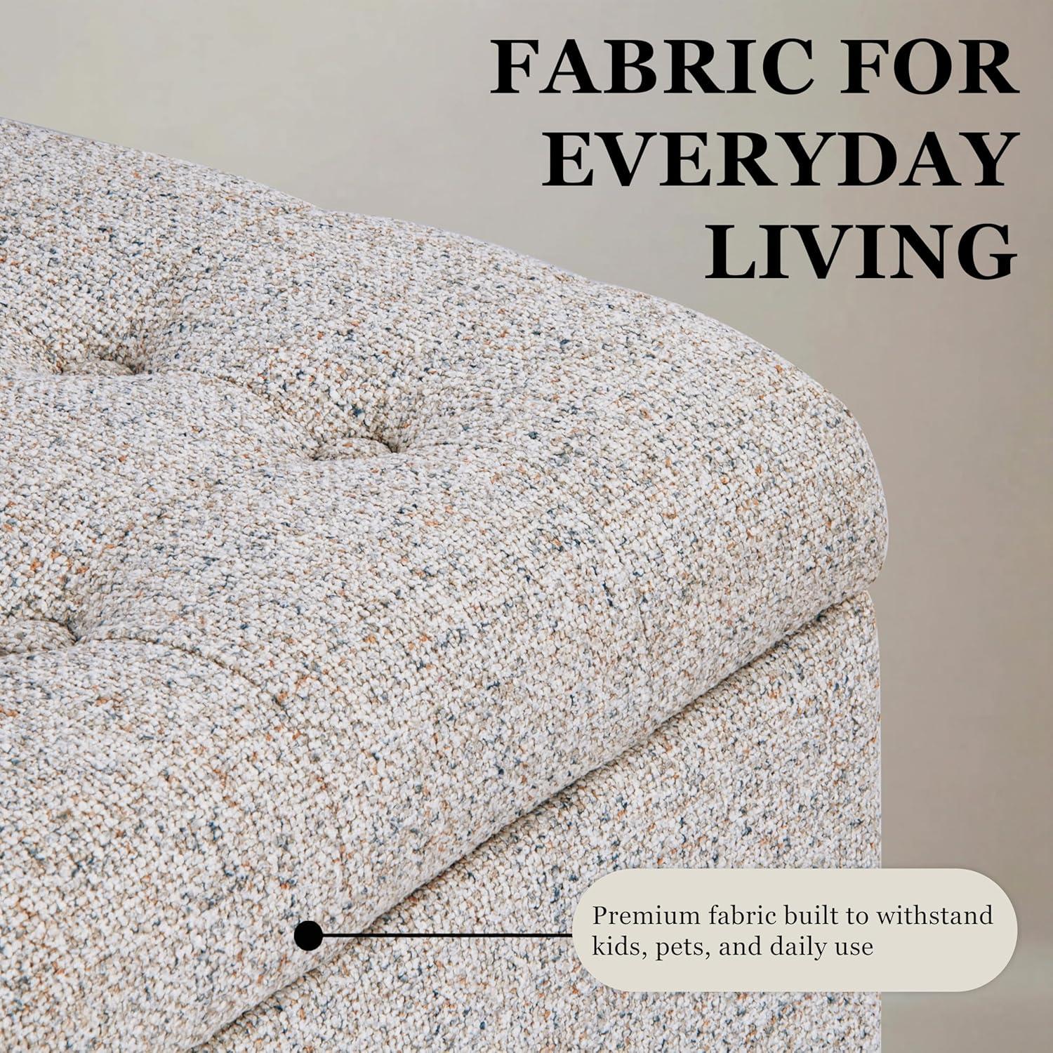 imageHomePop Modern Storage Bench Green LargeTextured Cream Fabric