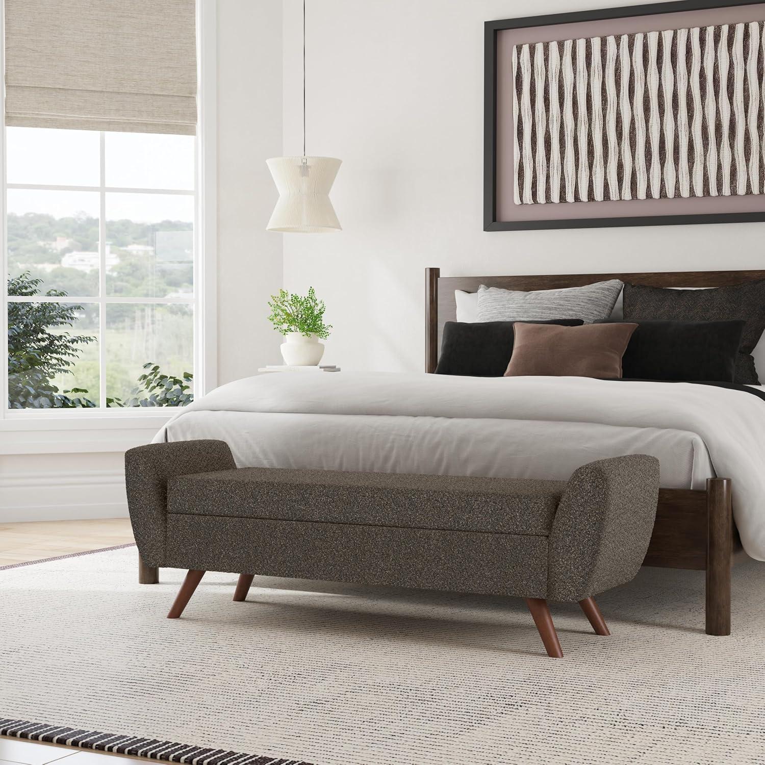 imageHomePop Modern Storage Bench with Wood Legs Homepop Home DcorBench with Storage for Living Room amp Bedroom Sherpa CreamDark Brown Boucle