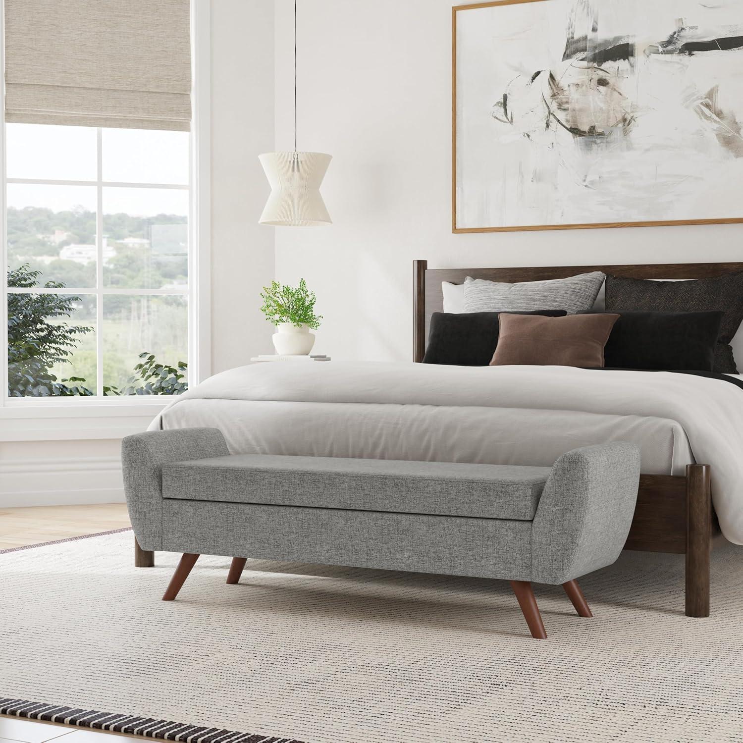 imageHomePop Modern Storage Bench with Wood Legs Homepop Home DcorBench with Storage for Living Room amp Bedroom Sherpa CreamGray Woven
