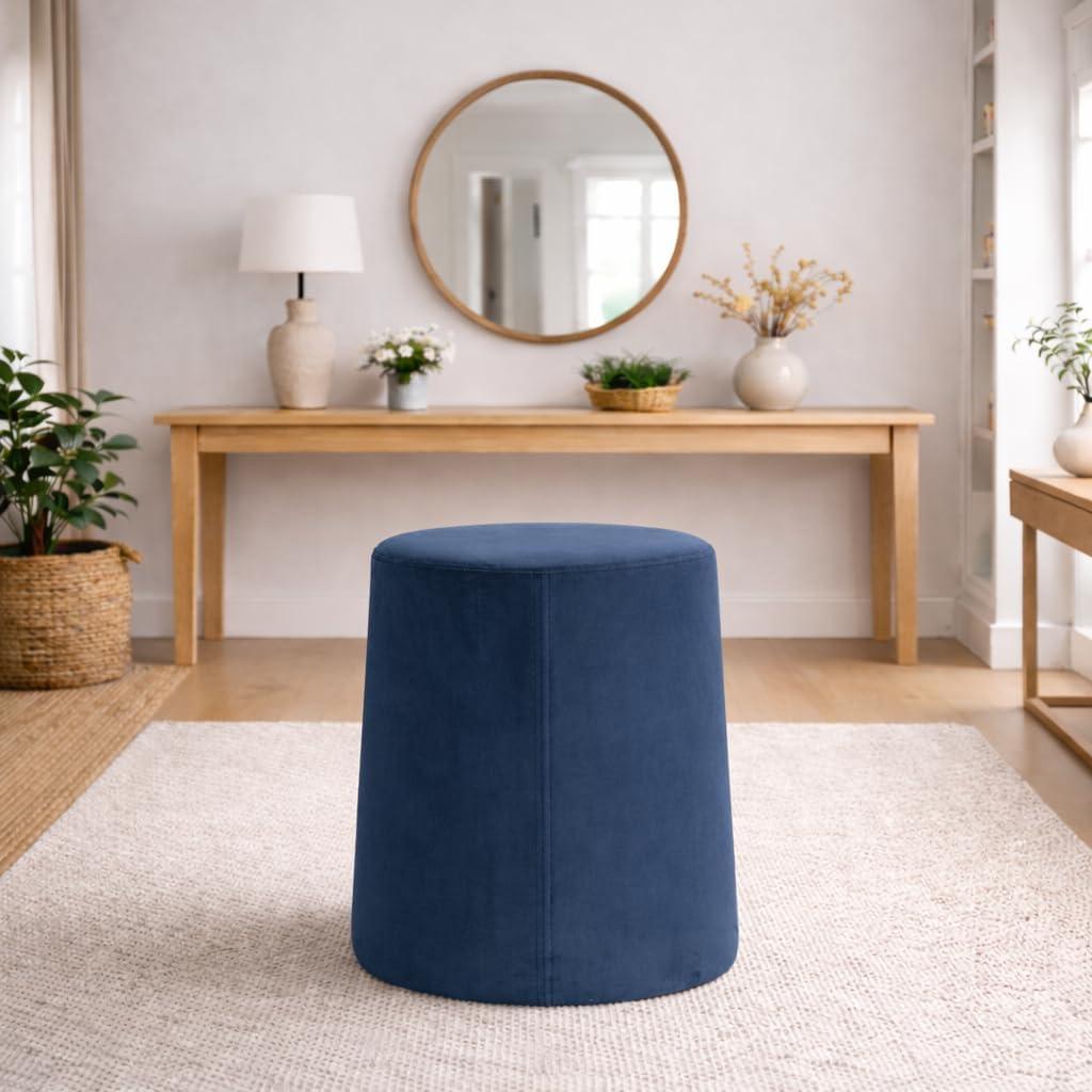 imageHomePop Organic Shape Ottoman No Lid Seat Only HomePop Home Dcor Round Pouf Foot Rest Blue VelvetBlue Velvet