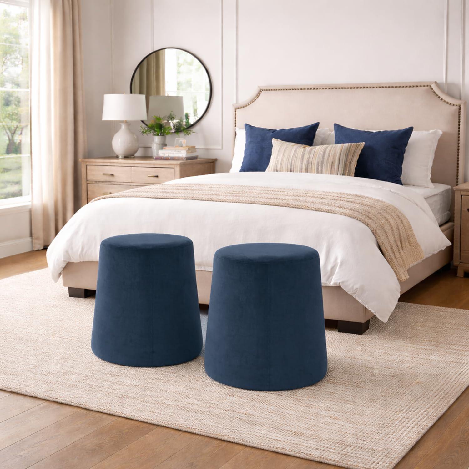 imageHomePop Organic Shape Ottoman No Lid Seat Only HomePop Home Dcor Round Pouf Foot Rest Blue VelvetBlue Velvet
