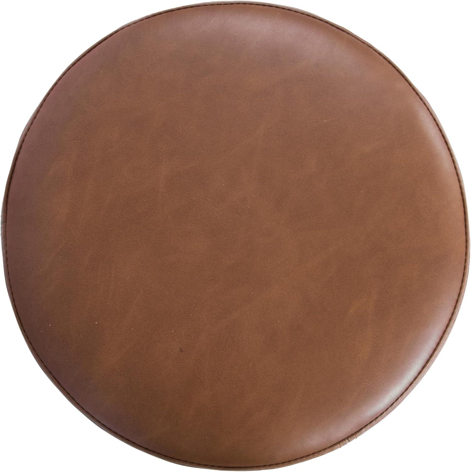 imageHomePop Organic Shape Ottoman No Lid Seat Only HomePop Home Dcor Round Pouf Foot Rest Blue VelvetChestnut Faux Leather