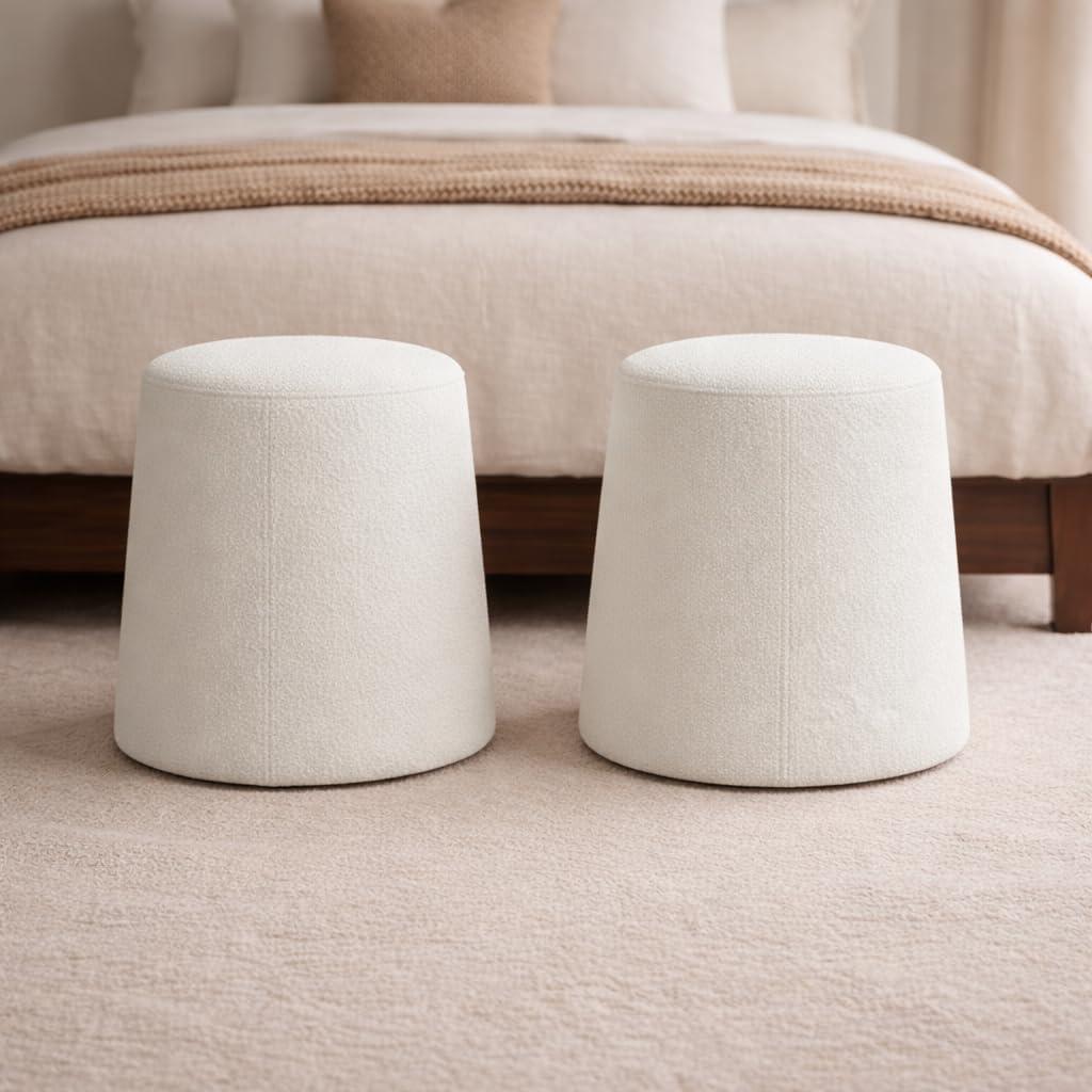 imageHomePop Organic Shape Ottoman No Lid Seat Only HomePop Home Dcor Round Pouf Foot Rest Blue VelvetCream Boucle