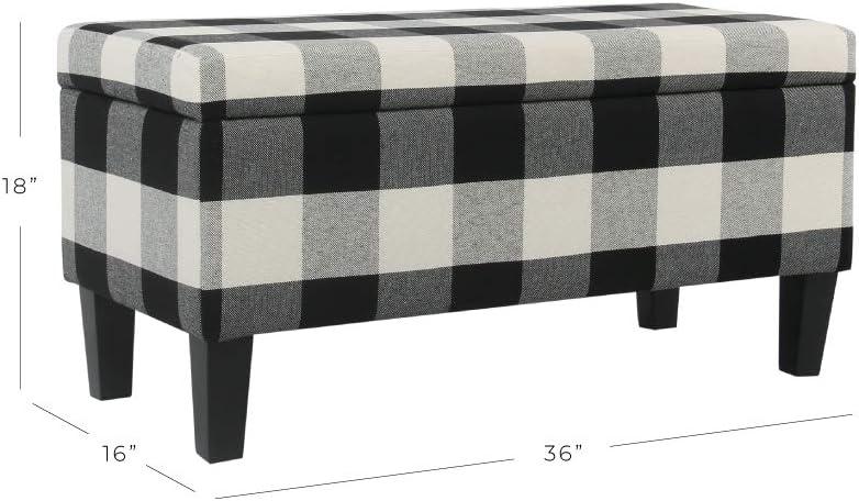 imageHomePop Ottomon Upholstered Rectangular Storage Ottoman Bench with Hinged Lid Brown and Cream LargeBlack Plaid