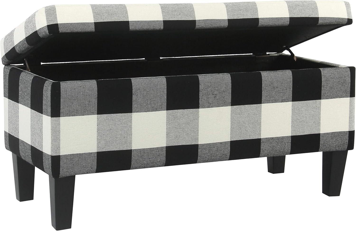 imageHomePop Ottomon Upholstered Rectangular Storage Ottoman Bench with Hinged Lid Brown and Cream LargeBlack Plaid