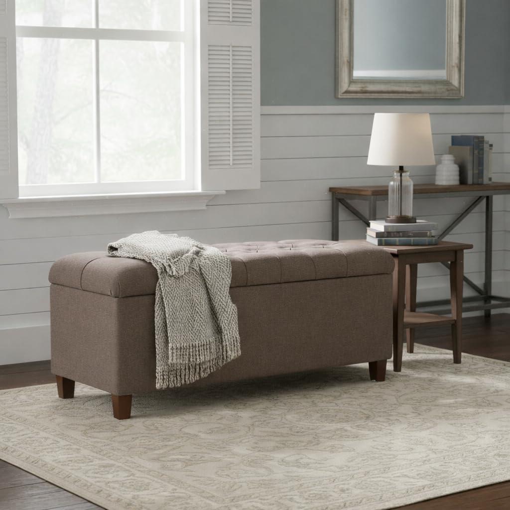 imageHomePop Ottomon Upholstered Rectangular Storage Ottoman Bench with Hinged Lid Brown and Cream LargeBrown