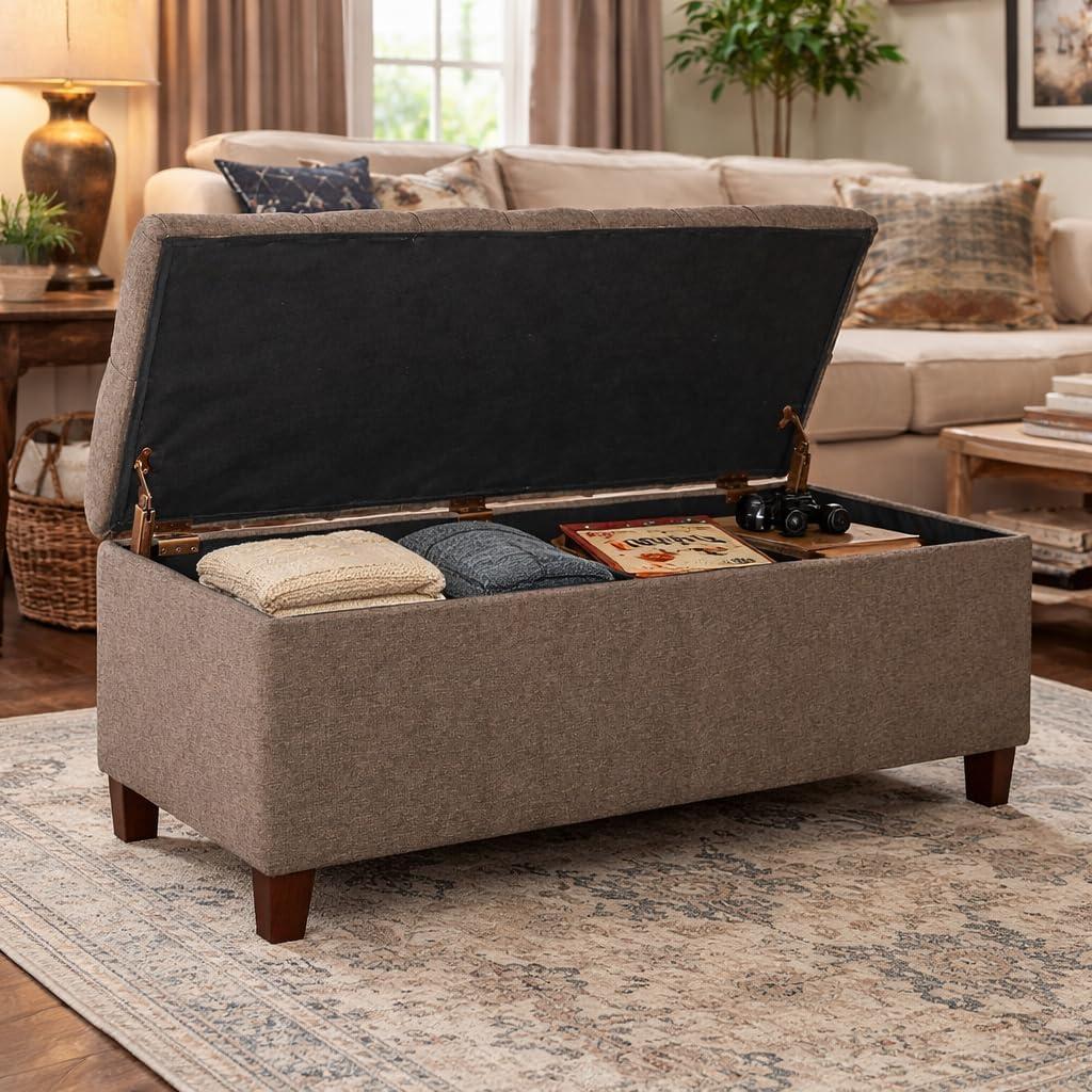 imageHomePop Ottomon Upholstered Rectangular Storage Ottoman Bench with Hinged Lid Brown and Cream LargeBrown