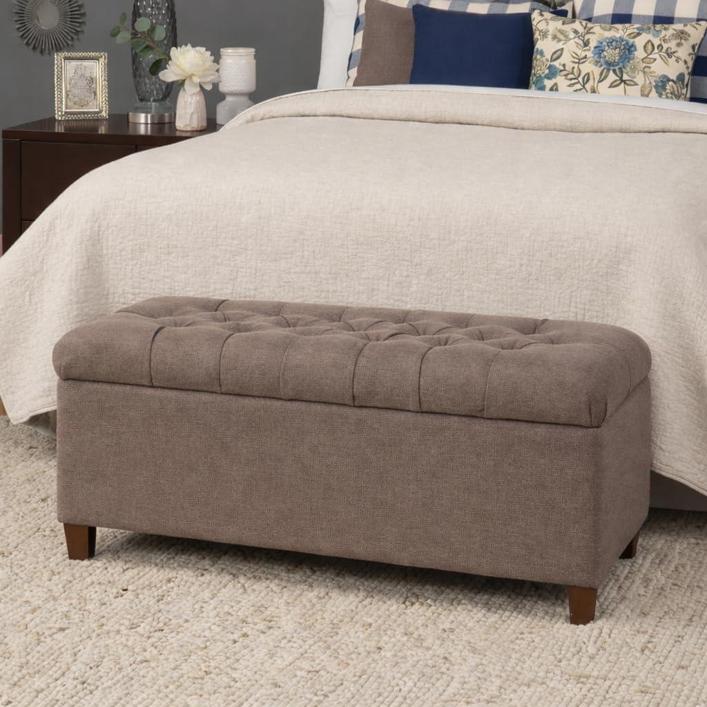 imageHomePop Ottomon Upholstered Rectangular Storage Ottoman Bench with Hinged Lid Brown and Cream LargeBrown