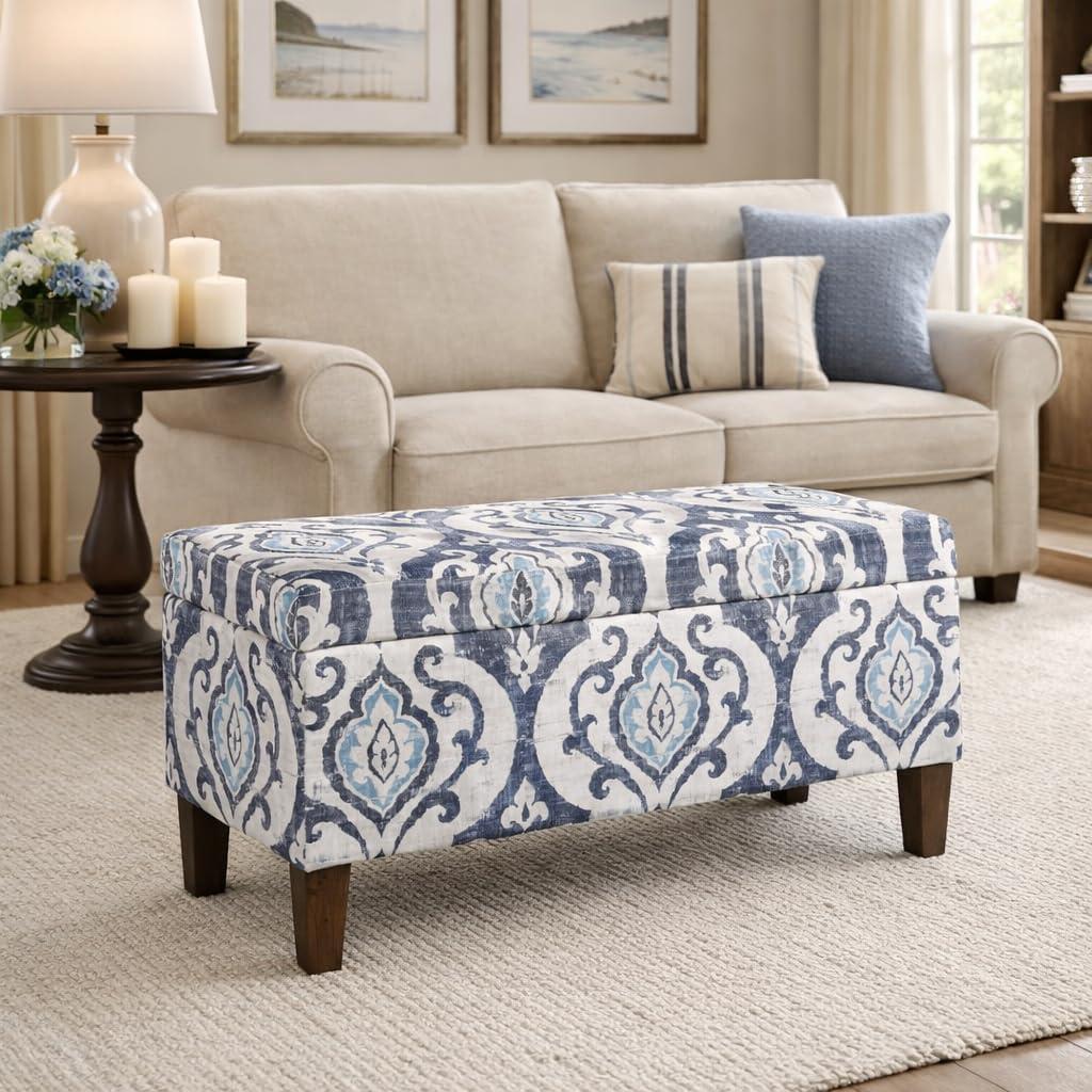 imageHomePop Ottomon Upholstered Rectangular Storage Ottoman Bench with Hinged Lid Brown and Cream LargeSlate Damask