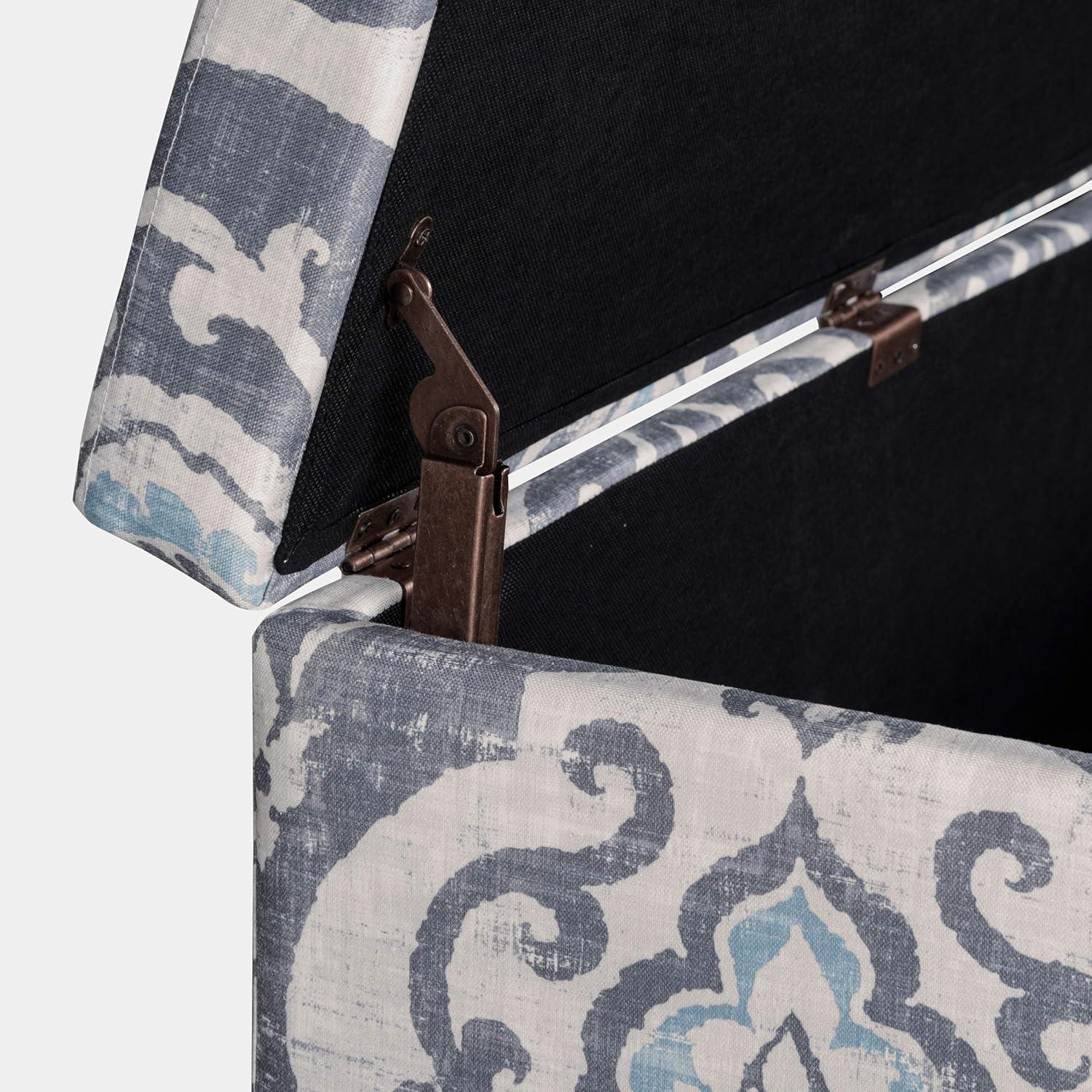 imageHomePop Ottomon Upholstered Rectangular Storage Ottoman Bench with Hinged Lid Brown and Cream LargeSlate Damask