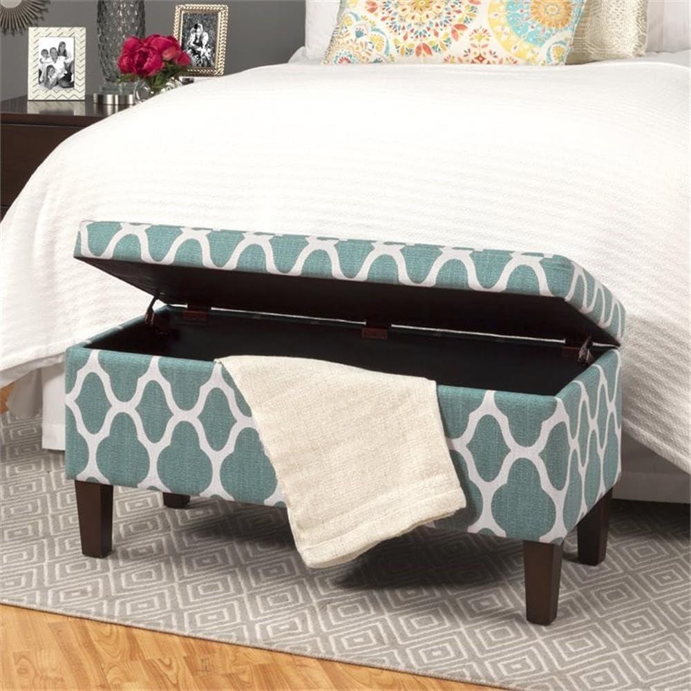 imageHomePop Ottomon Upholstered Rectangular Storage Ottoman Bench with Hinged Lid Brown and Cream LargeTeal Blue Geometric