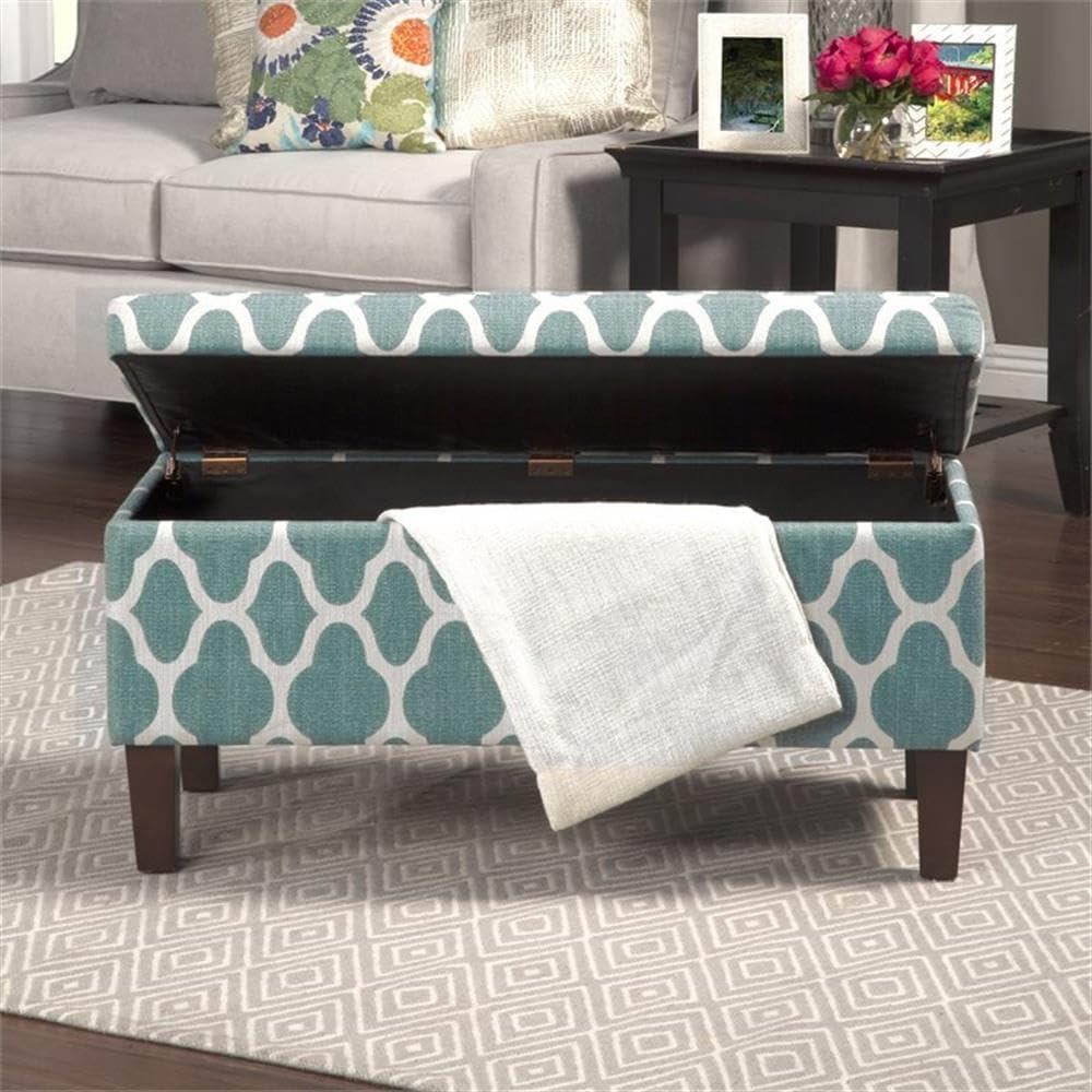 imageHomePop Ottomon Upholstered Rectangular Storage Ottoman Bench with Hinged Lid Brown and Cream LargeTeal Blue Geometric