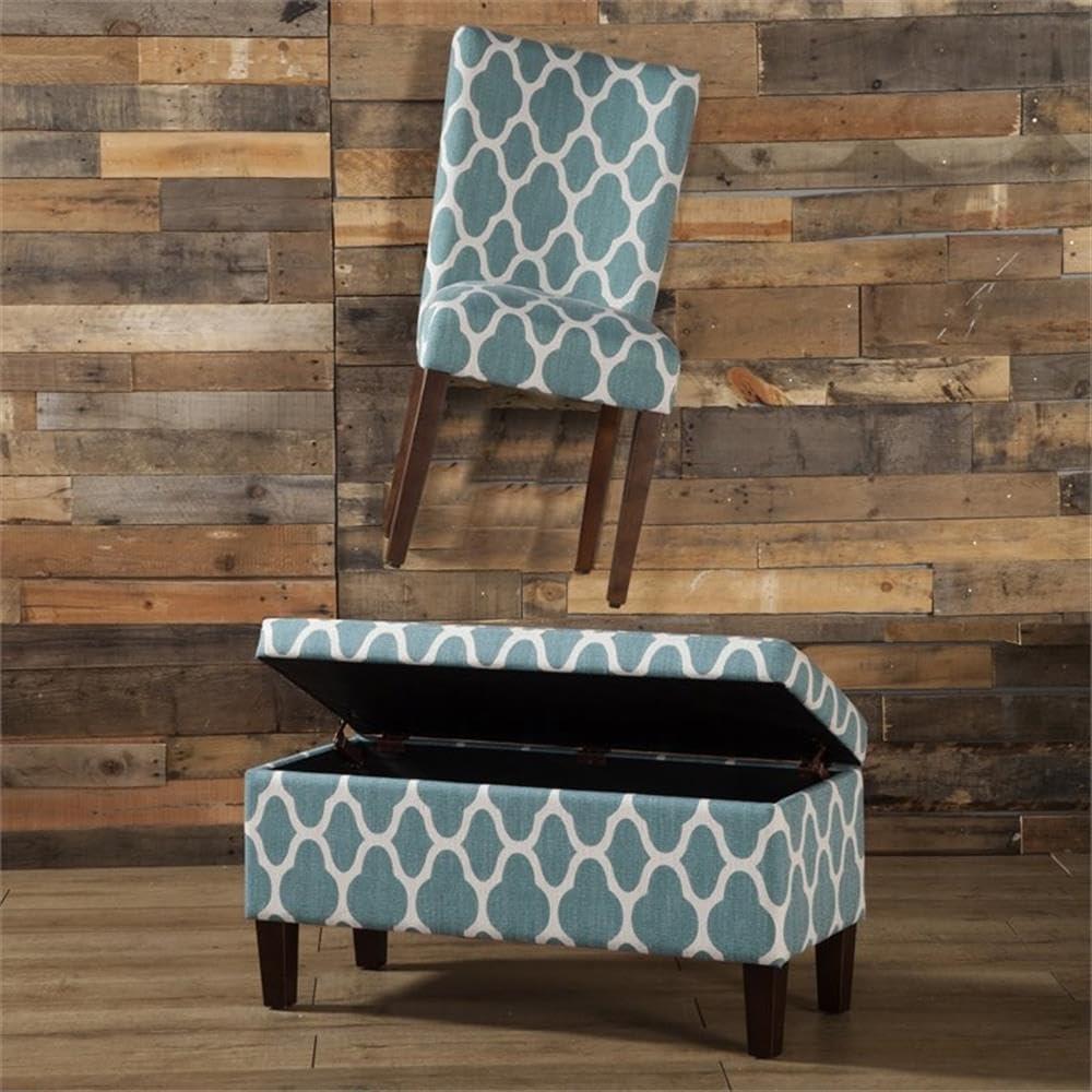 imageHomePop Ottomon Upholstered Rectangular Storage Ottoman Bench with Hinged Lid Brown and Cream LargeTeal Blue Geometric
