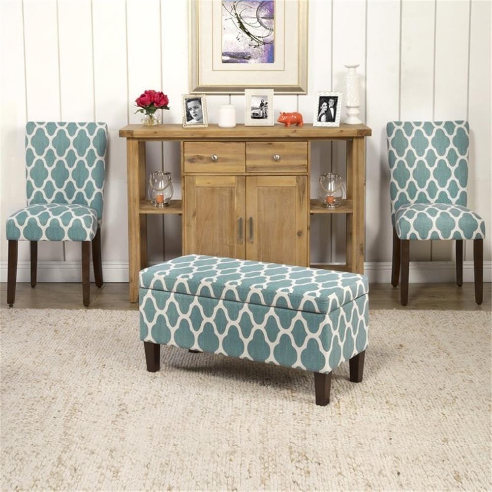 imageHomePop Ottomon Upholstered Rectangular Storage Ottoman Bench with Hinged Lid Brown and Cream LargeTeal Blue Geometric