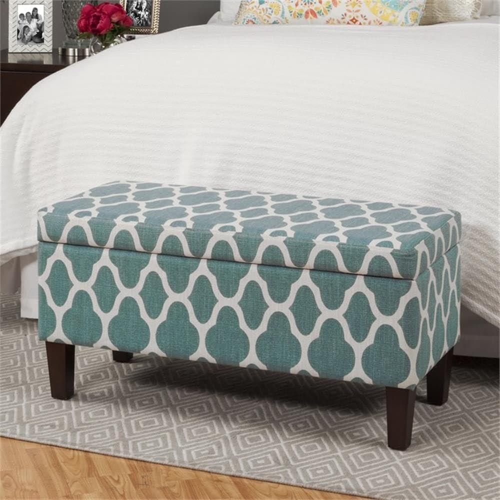 imageHomePop Ottomon Upholstered Rectangular Storage Ottoman Bench with Hinged Lid Brown and Cream LargeTeal Blue Geometric