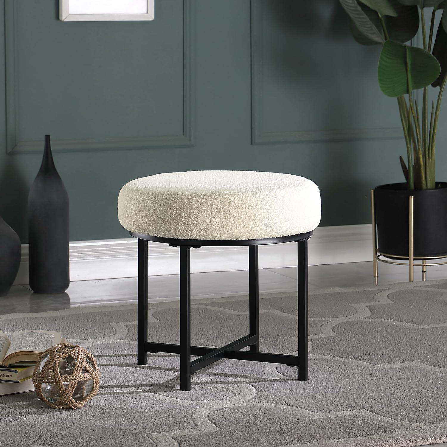 imageHomePop Square Metal Ottoman Cream Faux SheepskinCream Faux Sheepskin
