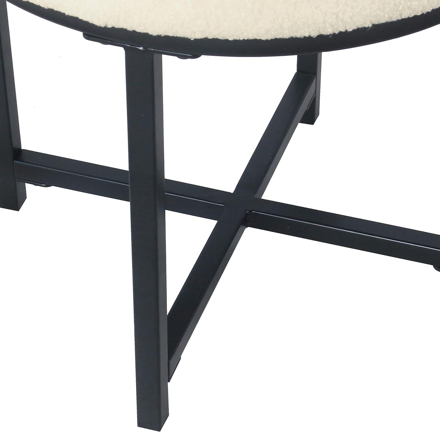 imageHomePop Square Metal Ottoman Cream Faux SheepskinCream Faux Sheepskin