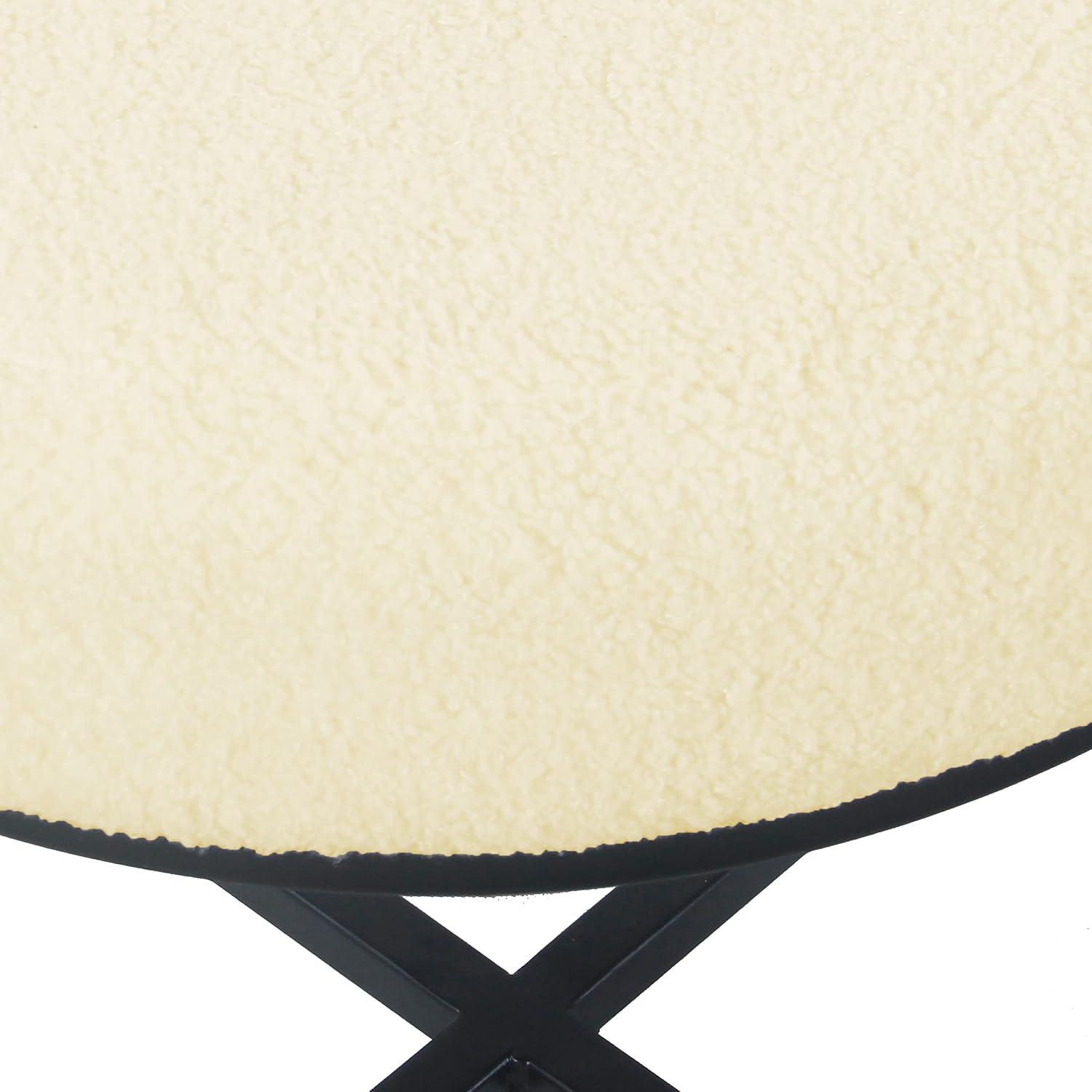 imageHomePop Square Metal Ottoman Cream Faux SheepskinCream Faux Sheepskin