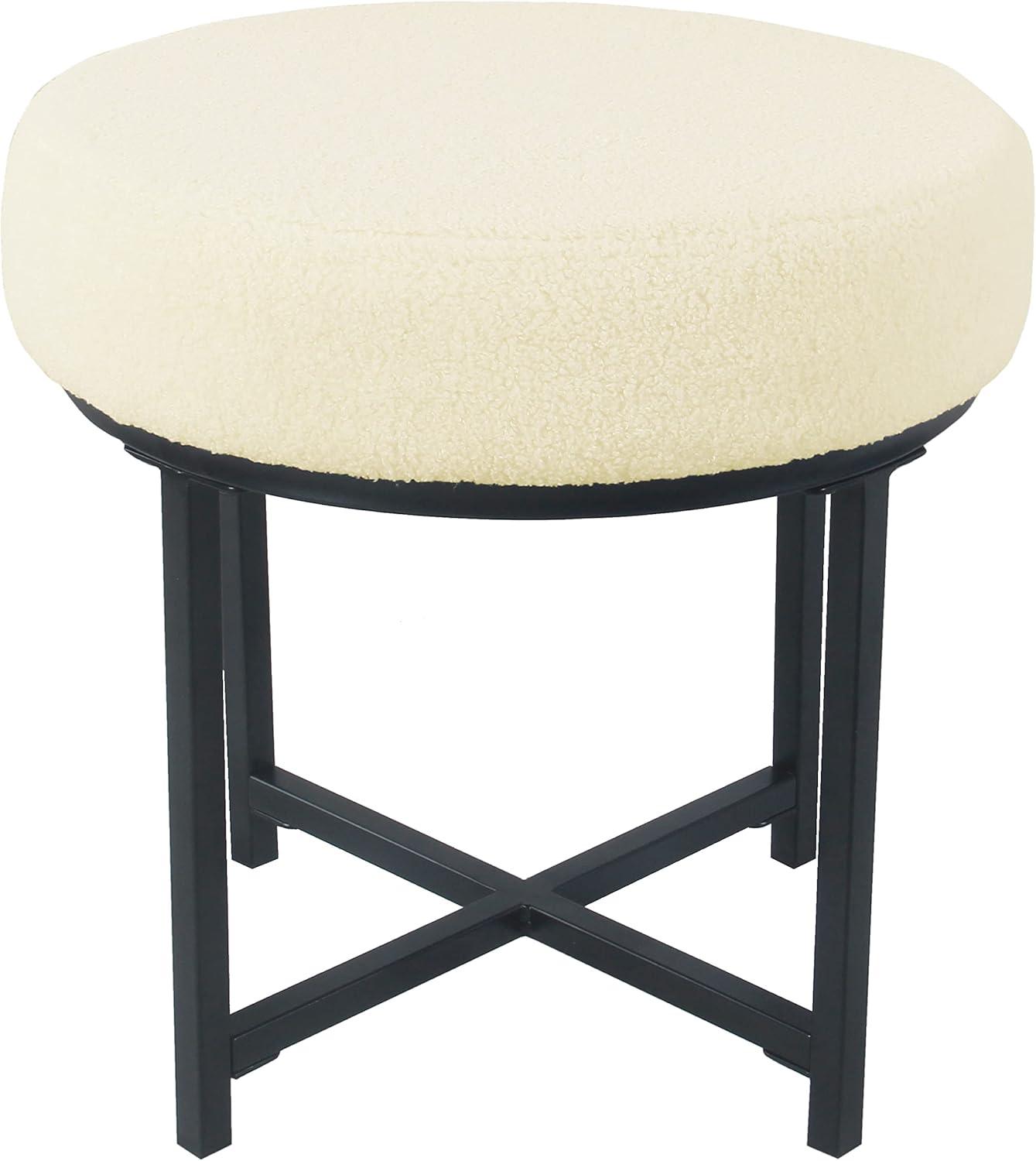 imageHomePop Square Metal Ottoman Cream Faux SheepskinCream Faux Sheepskin