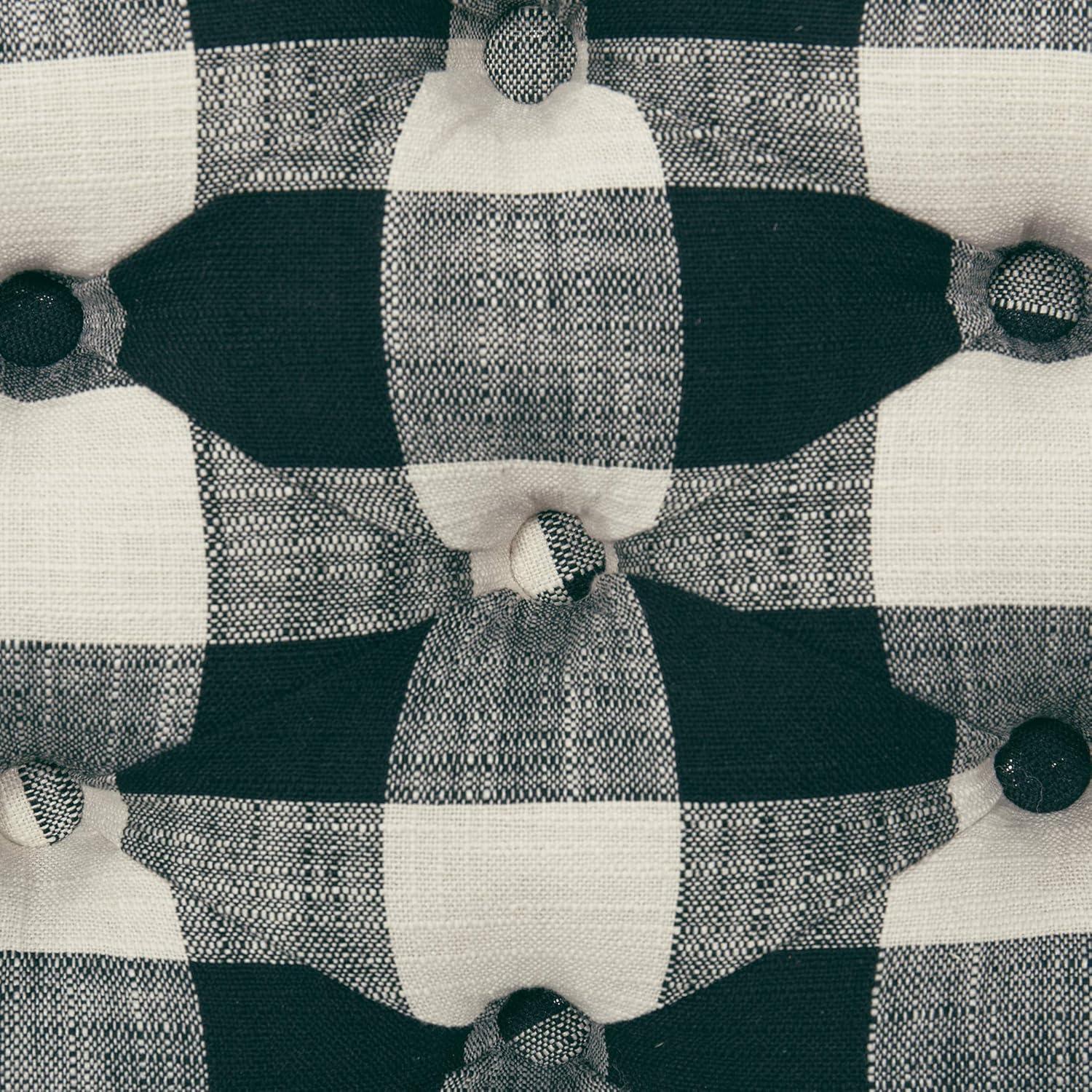 imageHomePop Theodore Channel Tufted Small Ottoman Brown Faux LeatherBlack and White Plaid