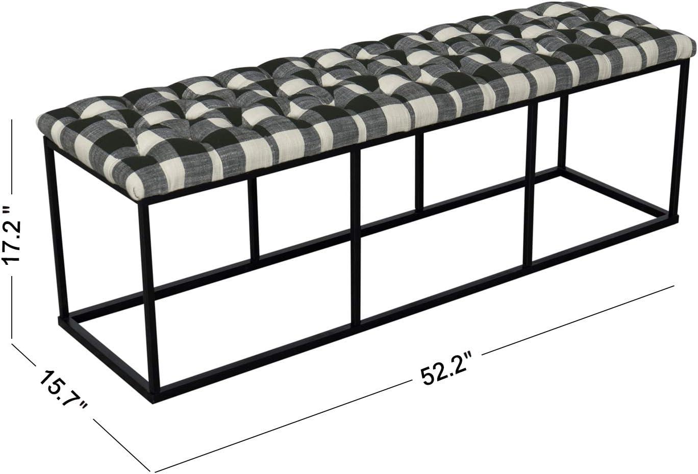 imageHomePop Theodore Channel Tufted Small Ottoman Brown Faux LeatherBlack and White Plaid