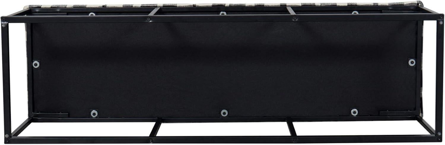 imageHomePop Theodore Decorative Bench with Metal Base Brown PU LeatherBlack and White Plaid