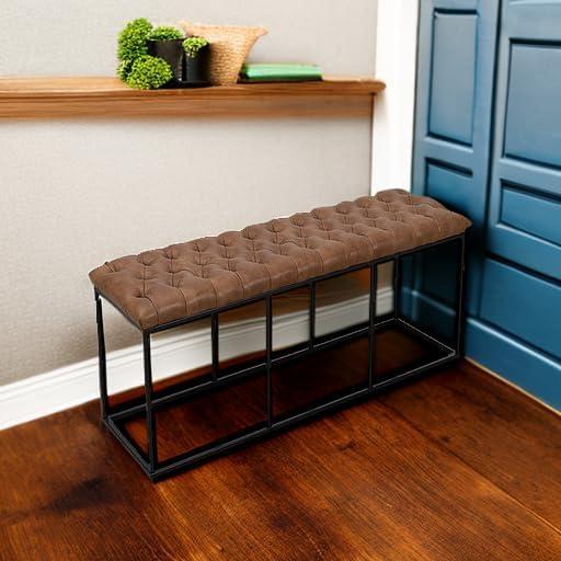imageHomePop Theodore Decorative Bench with Metal Base Brown PU LeatherBrown