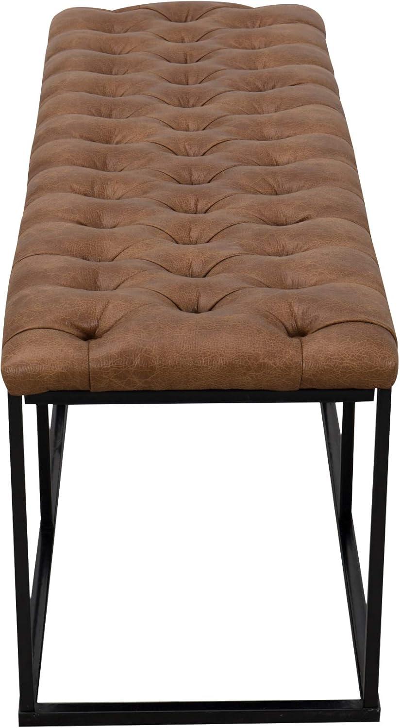 imageHomePop Theodore Decorative Bench with Metal Base Brown PU LeatherBrown