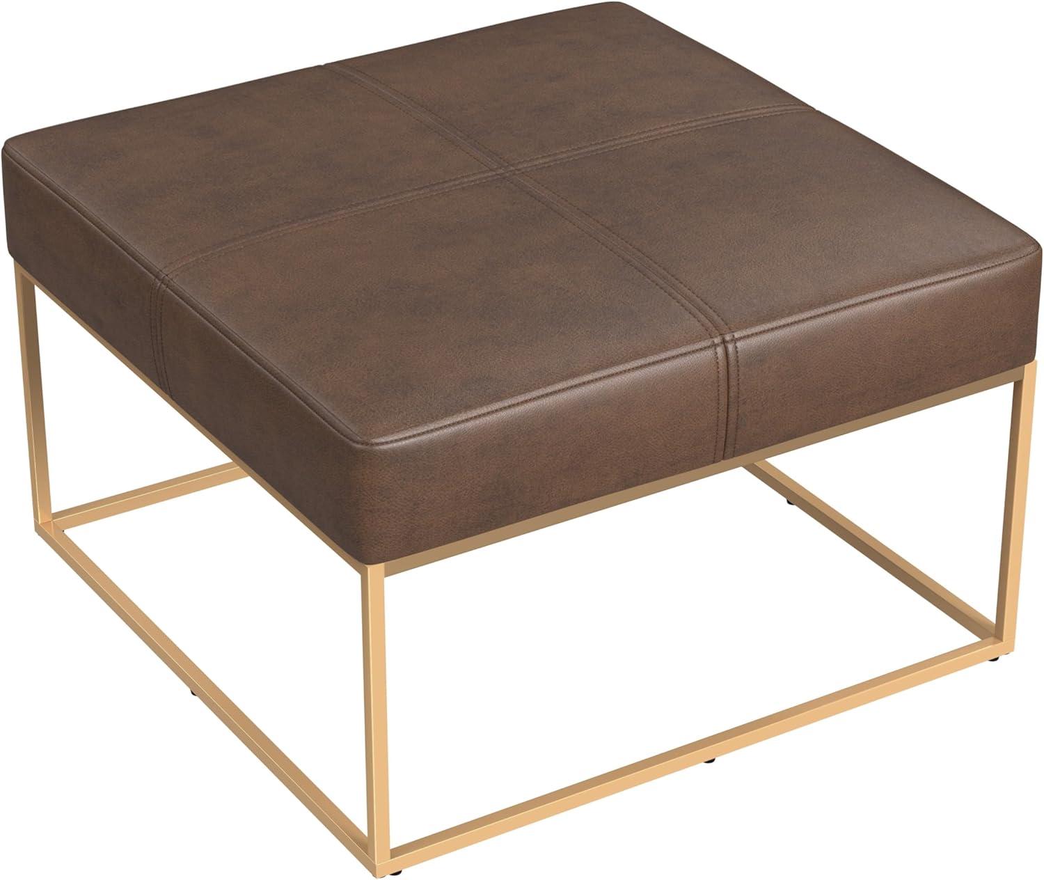 imageHomePop Theodore Decorative Bench with Metal Base Brown PU LeatherBrown Faux Leather