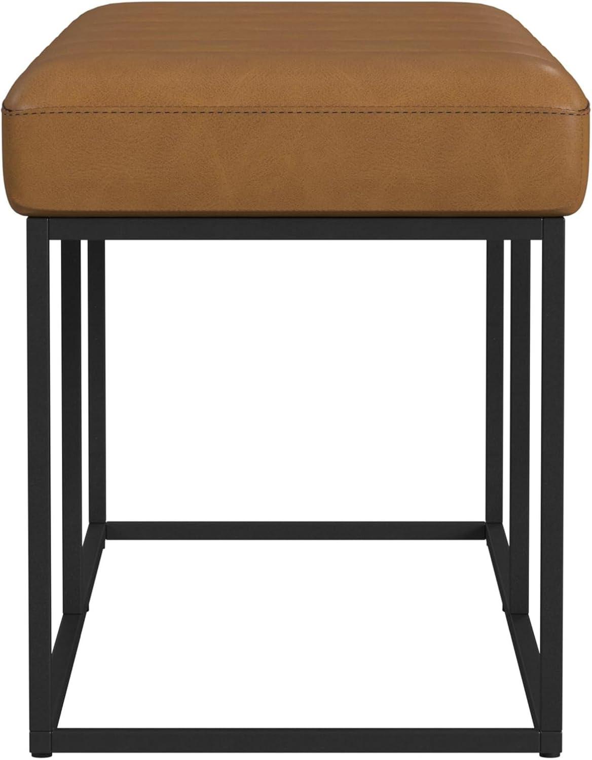 imageHomePop Theodore Decorative Bench with Metal Base Brown PU LeatherCarmel Faux Leather