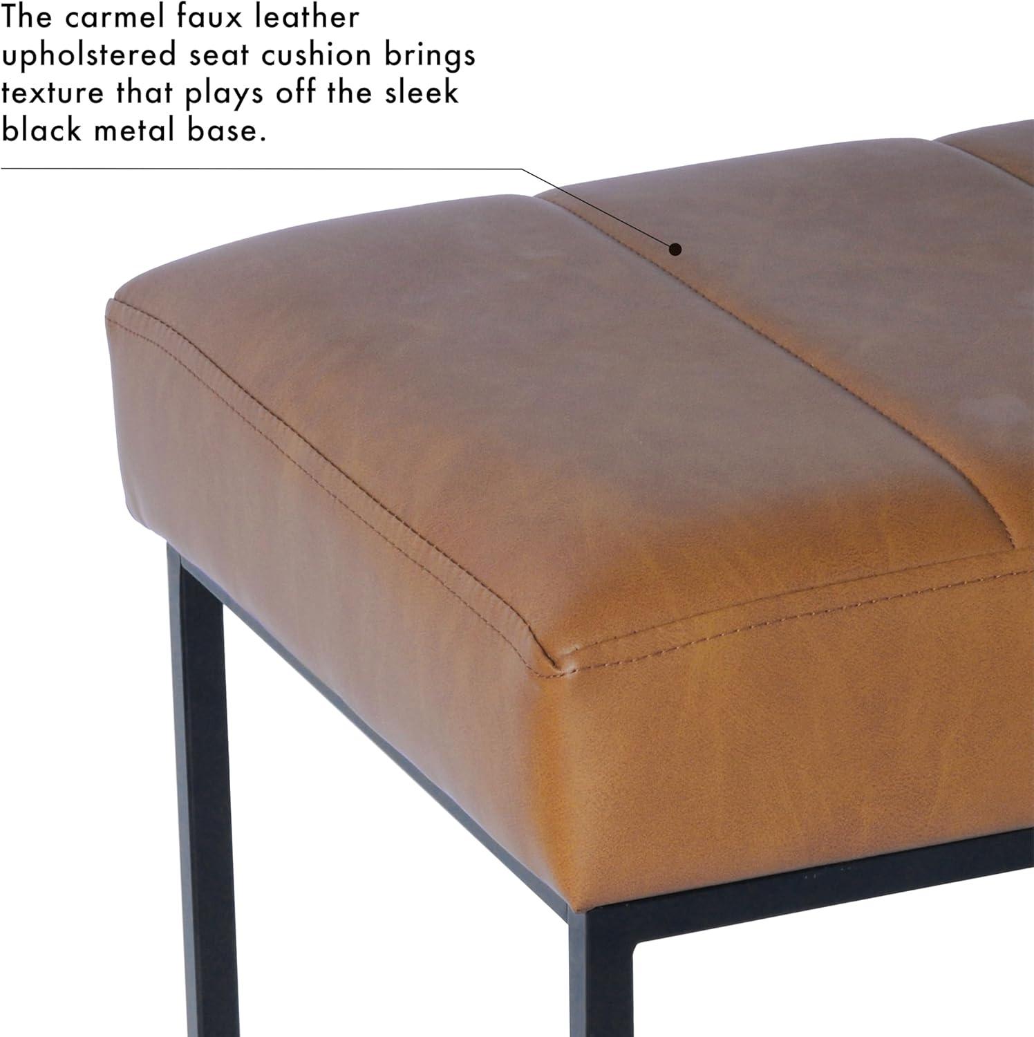 imageHomePop Theodore Decorative Bench with Metal Base Brown PU LeatherCarmel Faux Leather