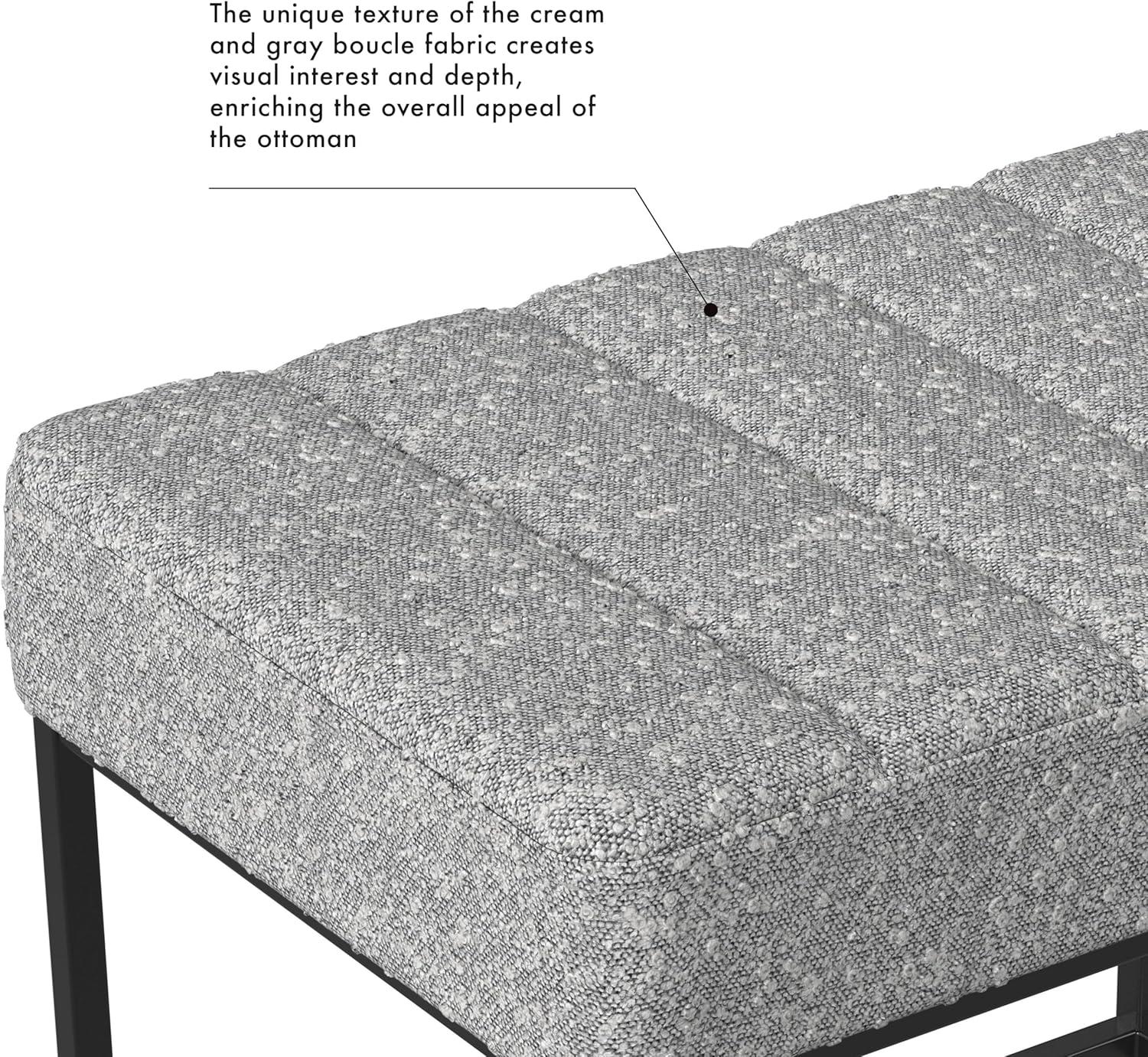 imageHomePop Theodore Decorative Bench with Metal Base Brown PU LeatherCream Boucle With Gray Yarns