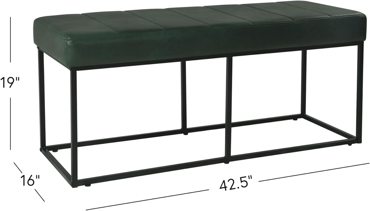 imageHomePop Theodore Decorative Bench with Metal Base Brown PU LeatherDeep Forest Green Faux Suede