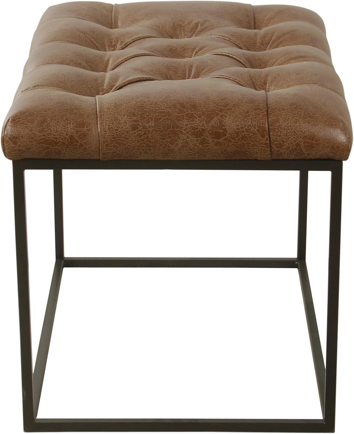 imageHomePop Theodore Decorative Bench with Metal Base Brown PU LeatherDistressed Brown Faux Leather
