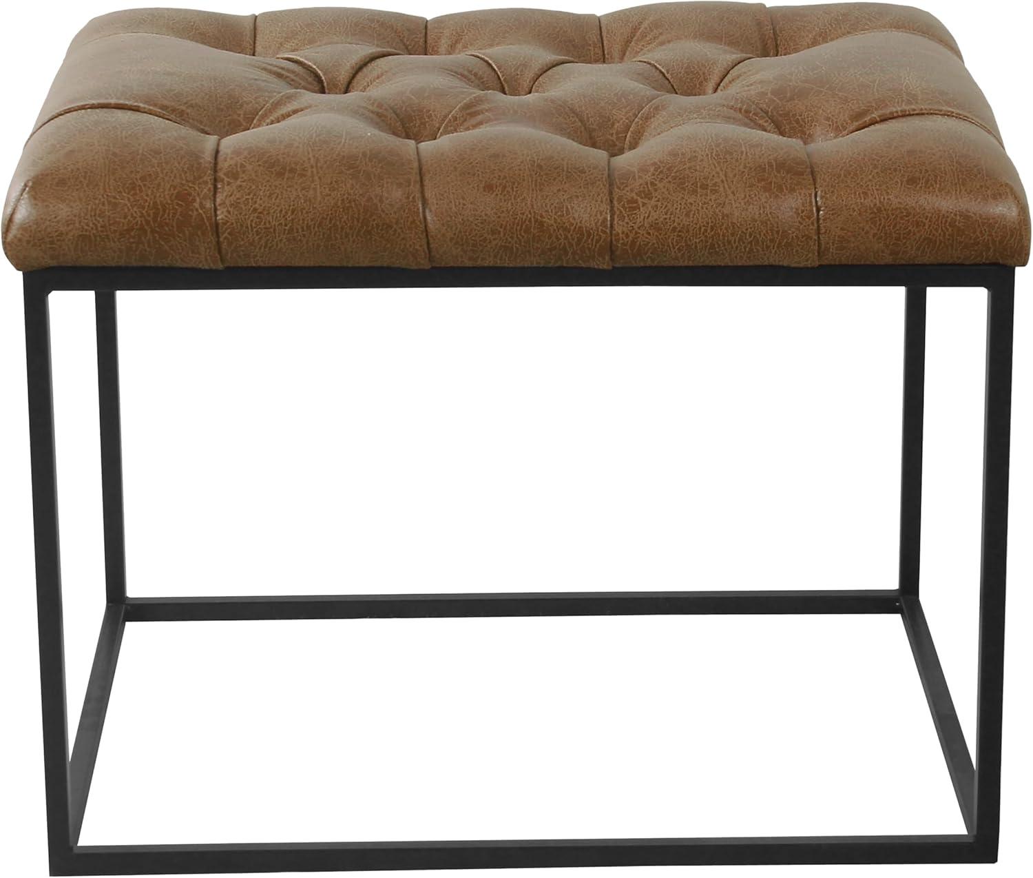 imageHomePop Theodore Decorative Bench with Metal Base Brown PU LeatherDistressed Brown Faux Leather