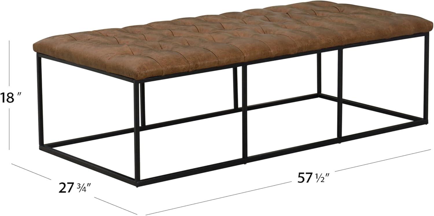 imageHomePop Theodore Decorative Bench with Metal Base Brown PU LeatherLight Brown Pu Leather